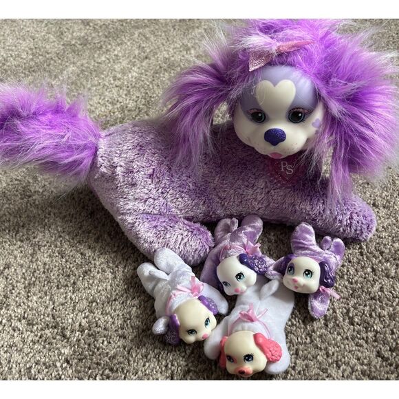 VTG 2017 Hasbro Puppy Surprise Sound Purple Plush Chloe 14"Mom Dog & 4 Puppies - Picture 1 of 10